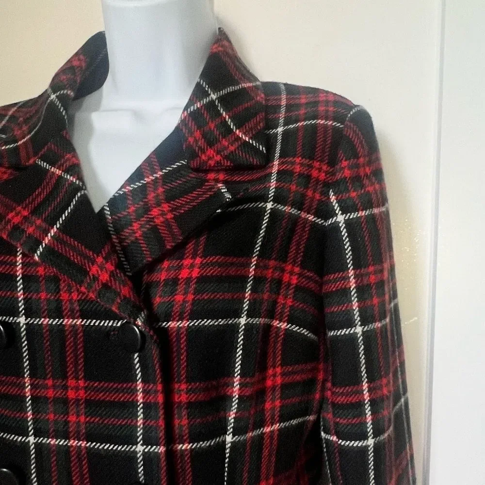 CABI Women's Manhattan Tartan Double-Breasted Wool Blend Academia Peacoat size 8
